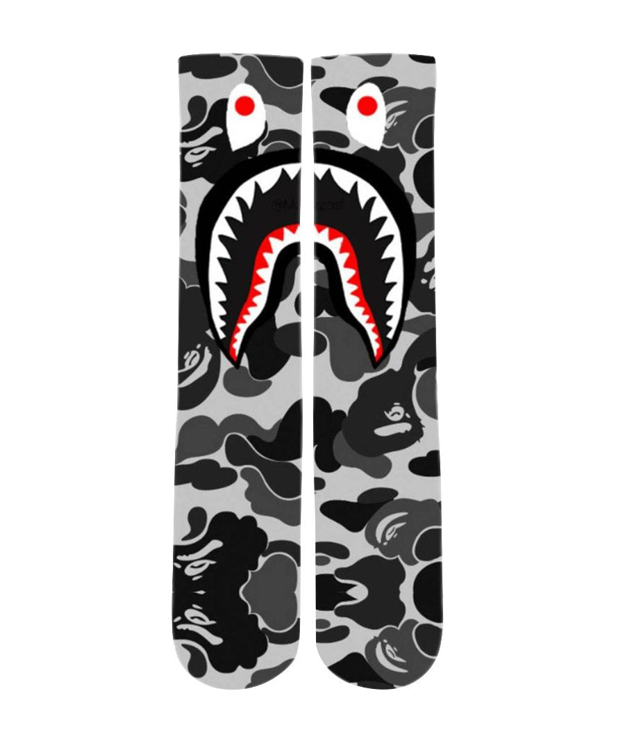 Bathing Ape Camo Grey design all over printed crew socks - Dope Sox Official-Elite custom socks