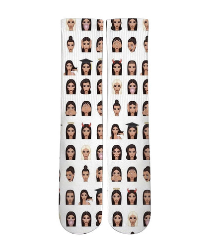 Kim K Emoji mash up Elite printed crew socks - Dope Sox Official-Elite custom socks