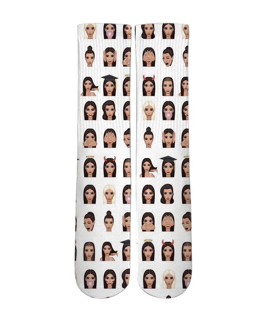 Kim K Emoji mash up Elite printed crew socks - Dope Sox Official-Elite custom socks