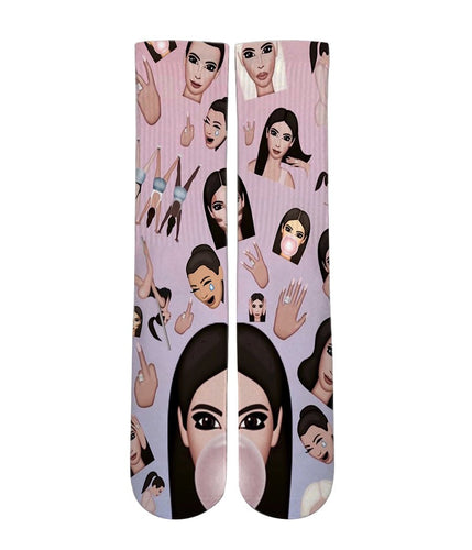 Kim kardashian mash up Elite printed crew socks - Dope Sox Official-Elite custom socks