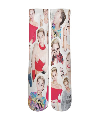 Miley Cyrus all over printed crew socks - Dope Sox Official-Elite custom socks