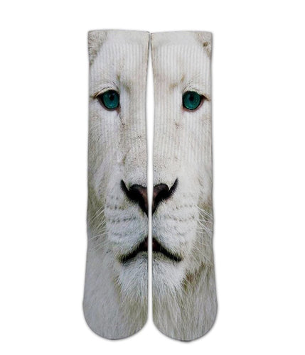 Animal Print Socks-White lion sock design-Custom Elite Crew socks - Dope Sox Official-Elite custom socks